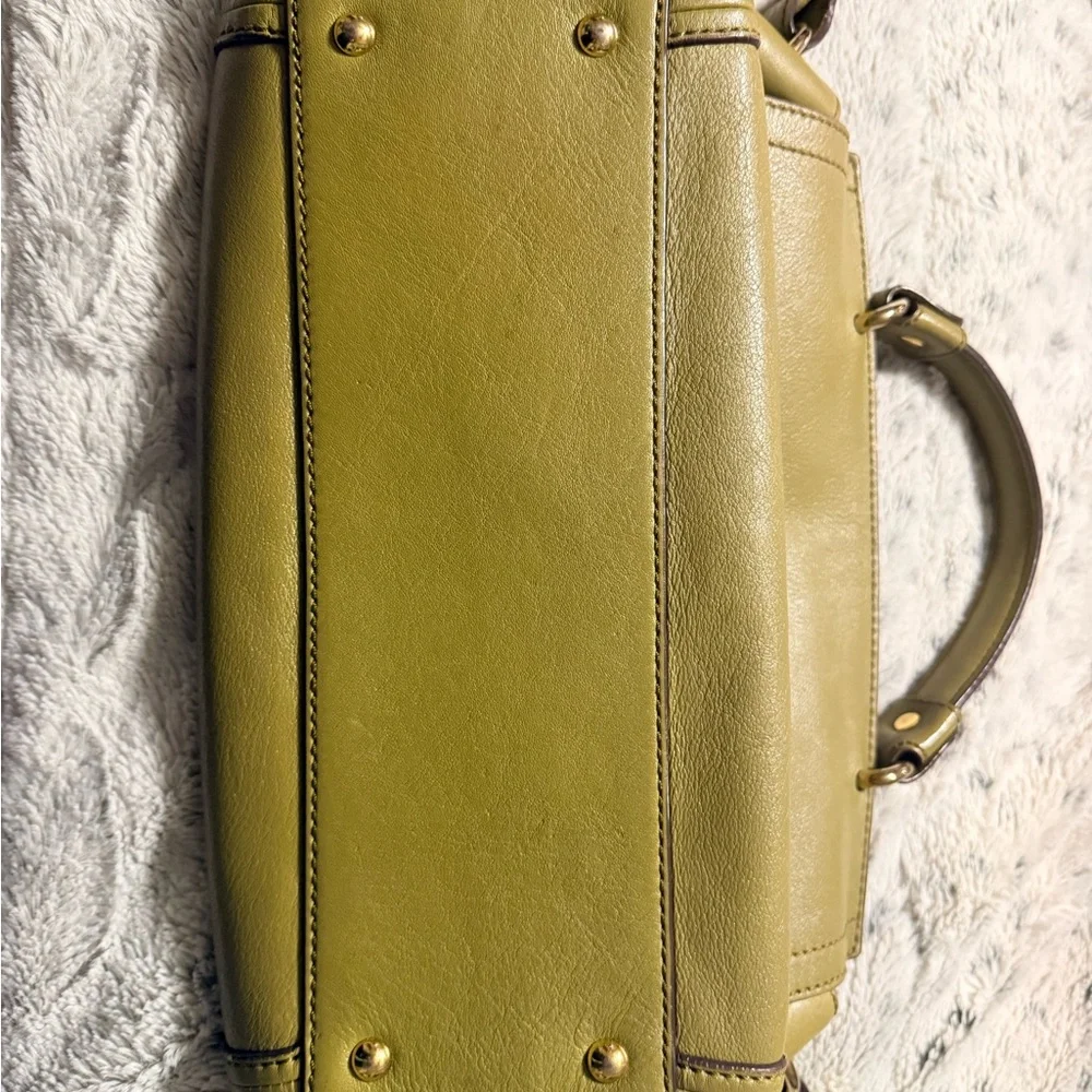 MCM Olive Leather Briefcase with Gold Accents